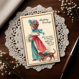 Vintage 1904 Birthday Girl & Dog Postcard