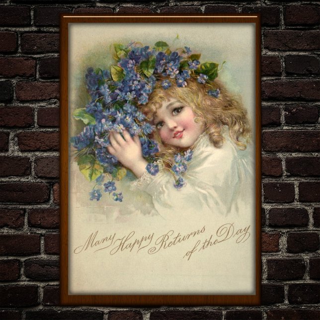Vintage 1904 Girl Violets Birthday Poster Art (Creator Uploaded)