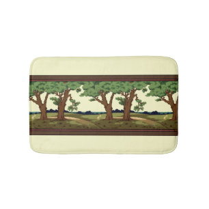 Vintage 1905 Arts And Crafts Style Oak Landscape Bath Mat