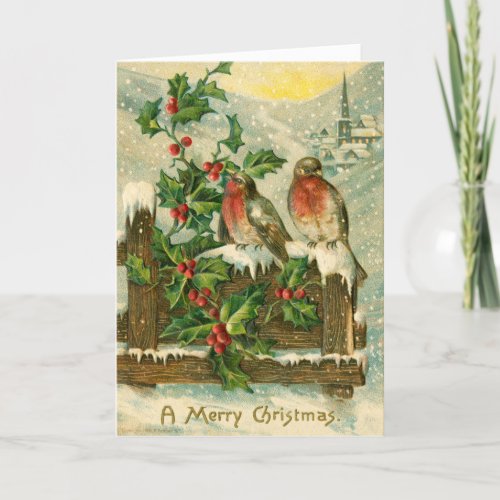 Vintage 1906 Birds in Snow Christmas Holiday Card