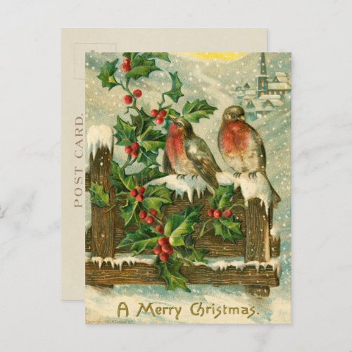Vintage 1906 Birds in Snow Christmas Holiday Postcard