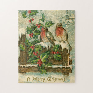 Vintage 1906 Birds in Snow Christmas Jigsaw Puzzle