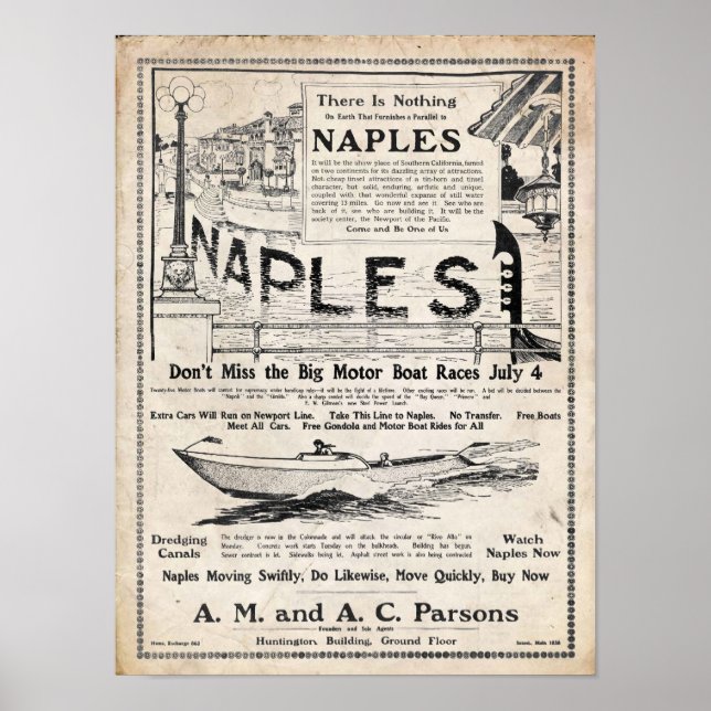 Vintage 1906 Naples California Construction Print (Front)