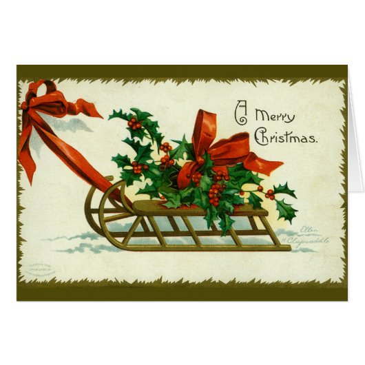 Vintage 1907 Christmas Sled with Holly (Front Horizontal)