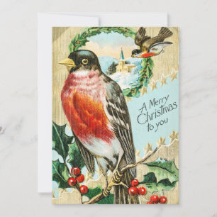 Vintage 1908 Robin Bird Merry Christmas Holiday
