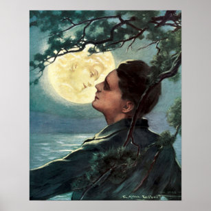 Vintage 1908 The Girl In The Moon by C. A. Gilbert Poster