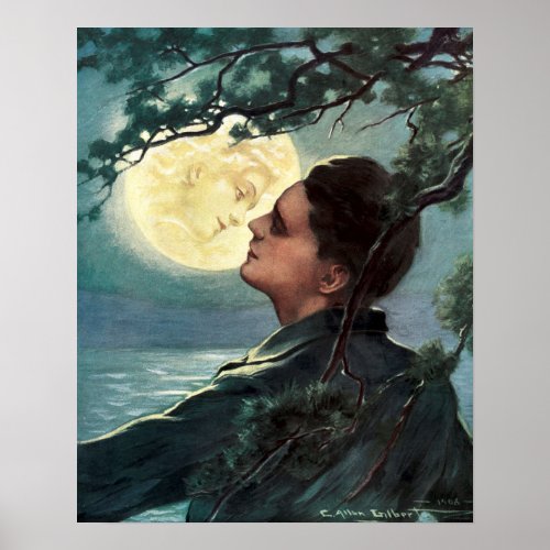 Vintage 1908 The Girl In The Moon by C A Gilbert Poster