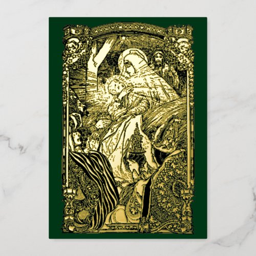 Vintage 1909 Art Nouveau Christmas Nativity Foil Holiday Card