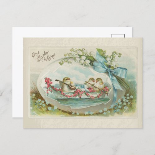 Vintage 1909 Baby Chicks in Rowboat Easter Postcard