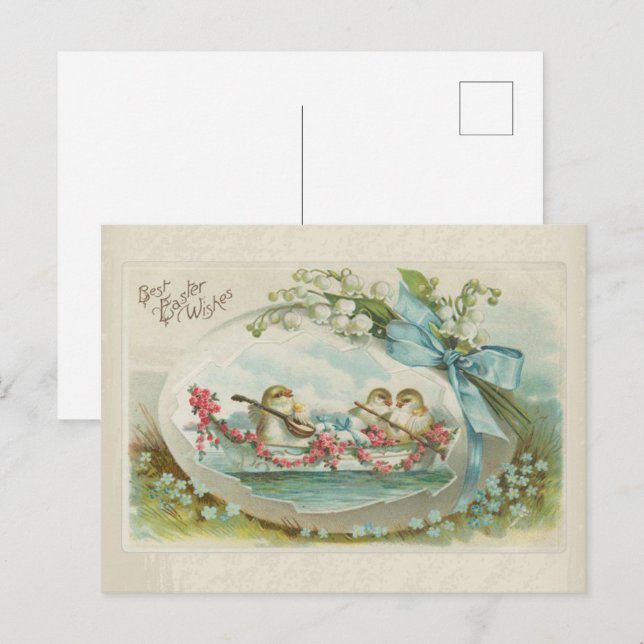 Vintage 1909 Baby Chicks in Rowboat Easter Postcard (Front/Back)