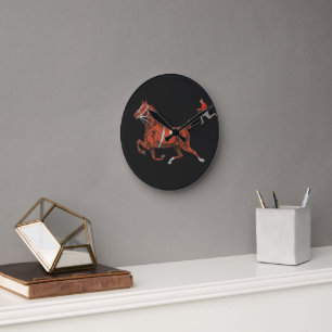 Vintage 1909 Chestnut Horse Running Red Jacket Art Round Clock