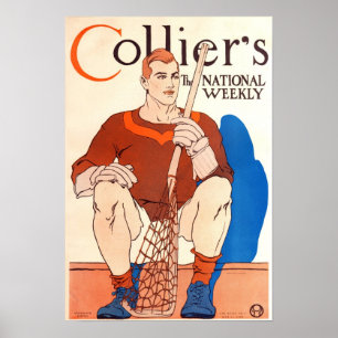Vintage 1909 Collier's Magazine Poster, LaCrosse Poster