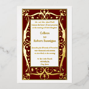 Vintage 1909 Ornate Vine Border Foil Invitation