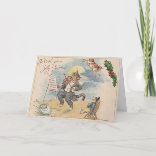 Vintage 1910 Jolly Christmas Cat Fiddle Dog Cow