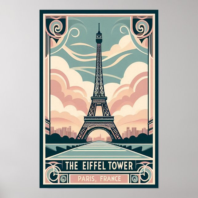 Vintage 1910 Paris Eiffel Tower Art Deco Poster (Front)