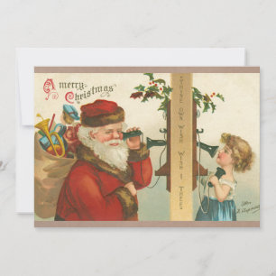 Vintage 1910s Little Girl Calling Santa Christmas Card