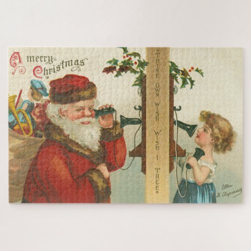 Vintage 1910s Little Girl Calling Santa Christmas Jigsaw Puzzle