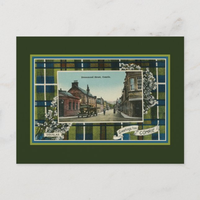 Vintage 1910s Scottish Douglas clan Tartan Comrie Postcard (Front)