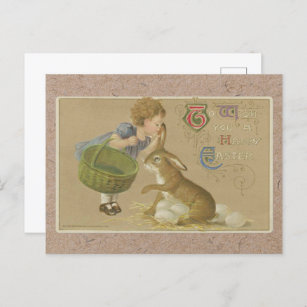 Vintage 1911 Happy Easter Bunny and Girl Postcard