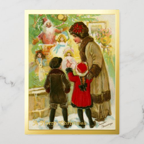Vintage 1912 Mother  Child Merry Christmas Gold Foil Holiday Postcard