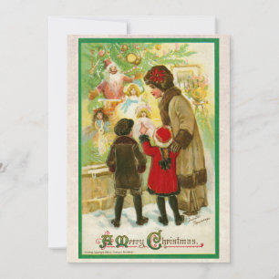 Vintage 1912 Mother with Children Merry Christmas Card