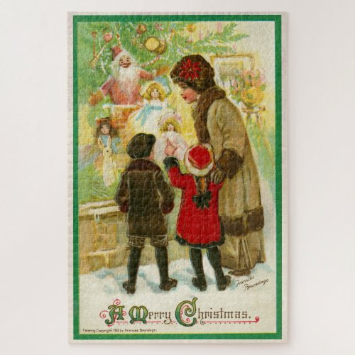 Vintage 1912 Mother with Children Merry Christmas Jigsaw Puzzle