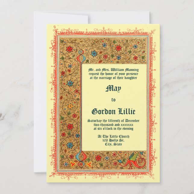 Vintage 1913 Medieval Illuminated Style Wedding Invitation (Front)