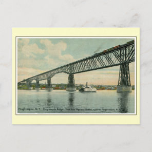 Vintage 1913 Poughkeepsie Bridge, train, boat Postcard