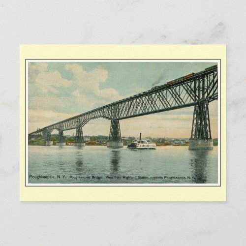 Vintage 1913 Poughkeepsie Bridge train boat Postcard