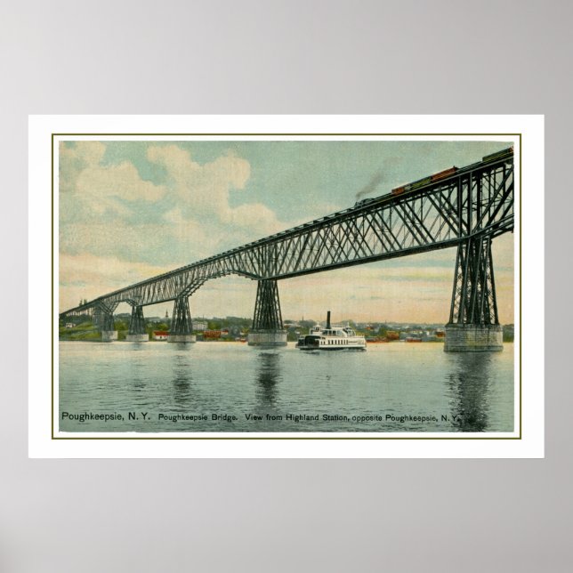 Vintage 1913 Poughkeepsie Bridge, train, boat Poster (Front)