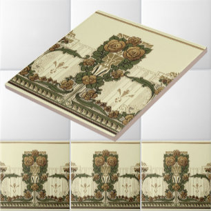 Vintage 1914 Art Nouveau Style Rose Bush Tile