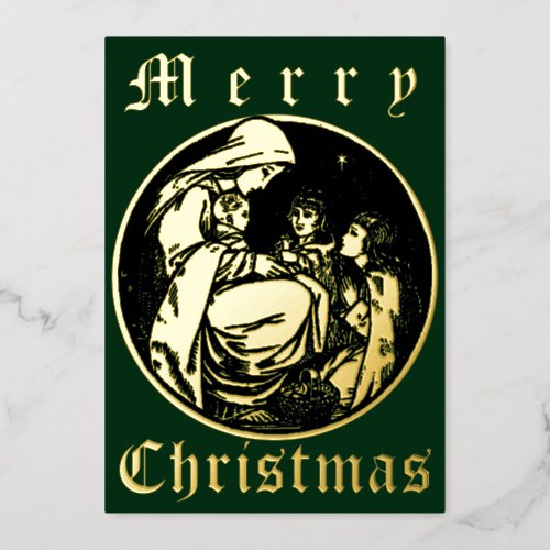 Vintage 1915 Christmas Nativity Foil Holiday Card