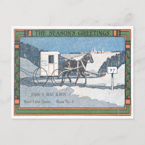 Vintage 1915 Christmas rural mail carrier horse Postcard