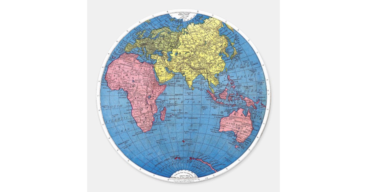 vintage 1915 map of the world atlas globe classic round sticker