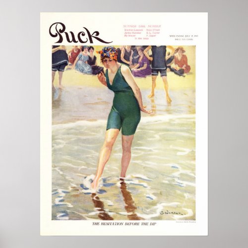 Vintage 1915 Puck Magazine Cover Beach Poster