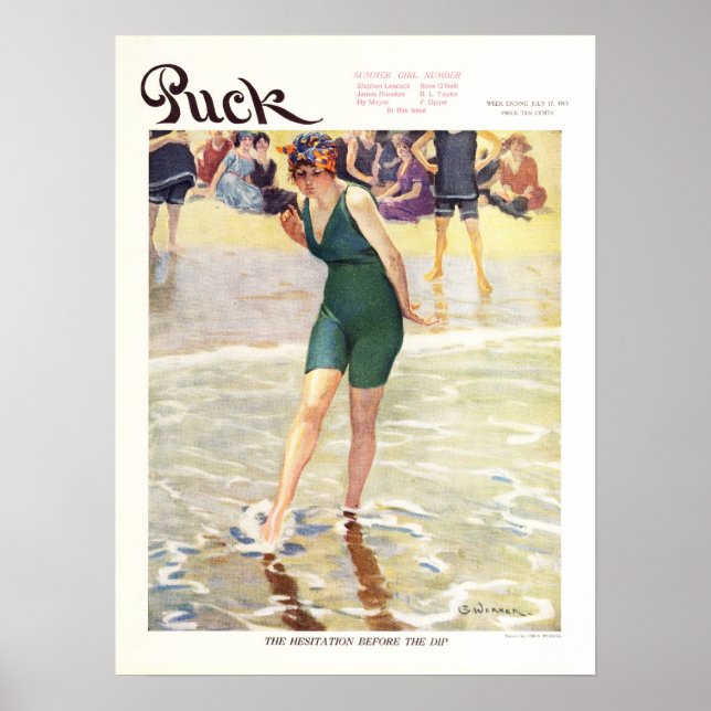 Vintage 1915 Puck Magazine Cover, Beach Poster (Front)