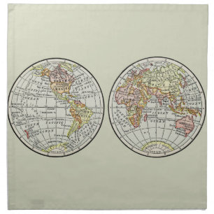 Vintage 1916 World Map Globe Hemispheres Poster Cloth Napkin