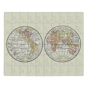 Vintage 1916 World Map Globe Hemispheres Poster Jigsaw Puzzle