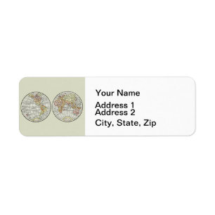 Vintage 1916 World Map Globe Hemispheres Poster Label