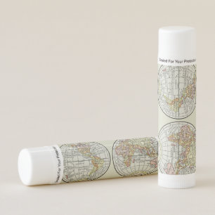 Vintage 1916 World Map Globe Hemispheres Poster Lip Balm