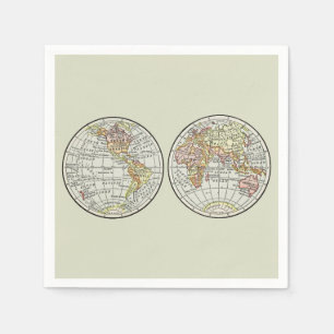 Vintage 1916 World Map Globe Hemispheres Poster Napkins