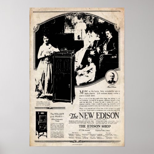 Vintage 1917 Edison Phonograph Poster