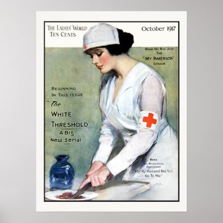 Vintage 1917 Ladies Magazine Red Cross Nurse Poster