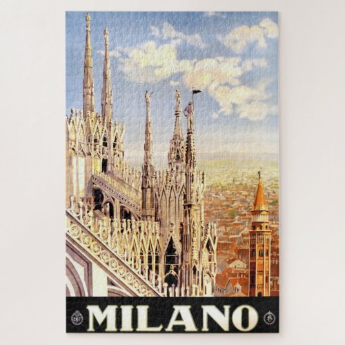 Vintage 1920 Duomo di Milano Italy Travel Poster Jigsaw Puzzle