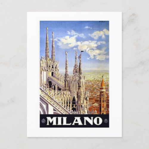 Vintage 1920 Duomo di Milano Italy Travel Poster Postcard