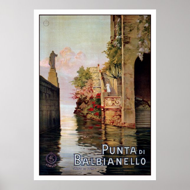Vintage 1920 Lake Como Lenno Italian travel advert Poster (Front)