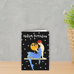 Vintage 1920’s Flapper Lady Moon Stars Birthday Card