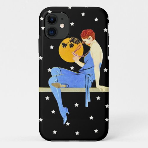 Vintage 1920s Flapper Lady Moon Stars Red Hair iPhone 11 Case