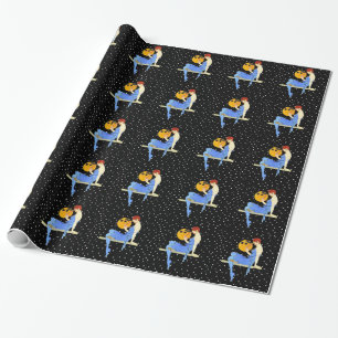 Vintage 1920’s Flapper Lady Moon Stars Red Hair Wrapping Paper