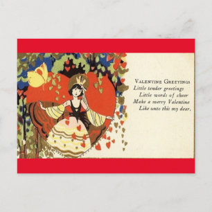 Vintage 1920;s Girl in Heart Valentine Postcard